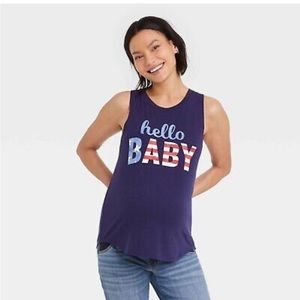 NWT Isabel Maternity Hello Baby Tank Top Navy Patriotic XS